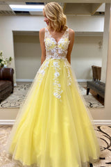 A-Line Prom Dress with Appliques in a V-Neck Style