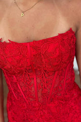 Red Corset Lace Sleeveless Tight Short Homecoming Dress/Mini Dress