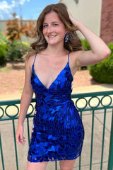 Sparkly Royal Blue Sequined Tight Short Homecoming Dress/Mini Dress