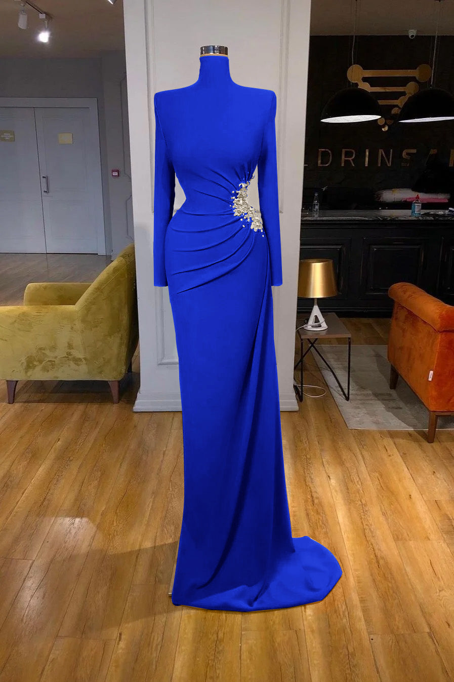 Long Sleeves High-Neck Mermaid Evening Dress