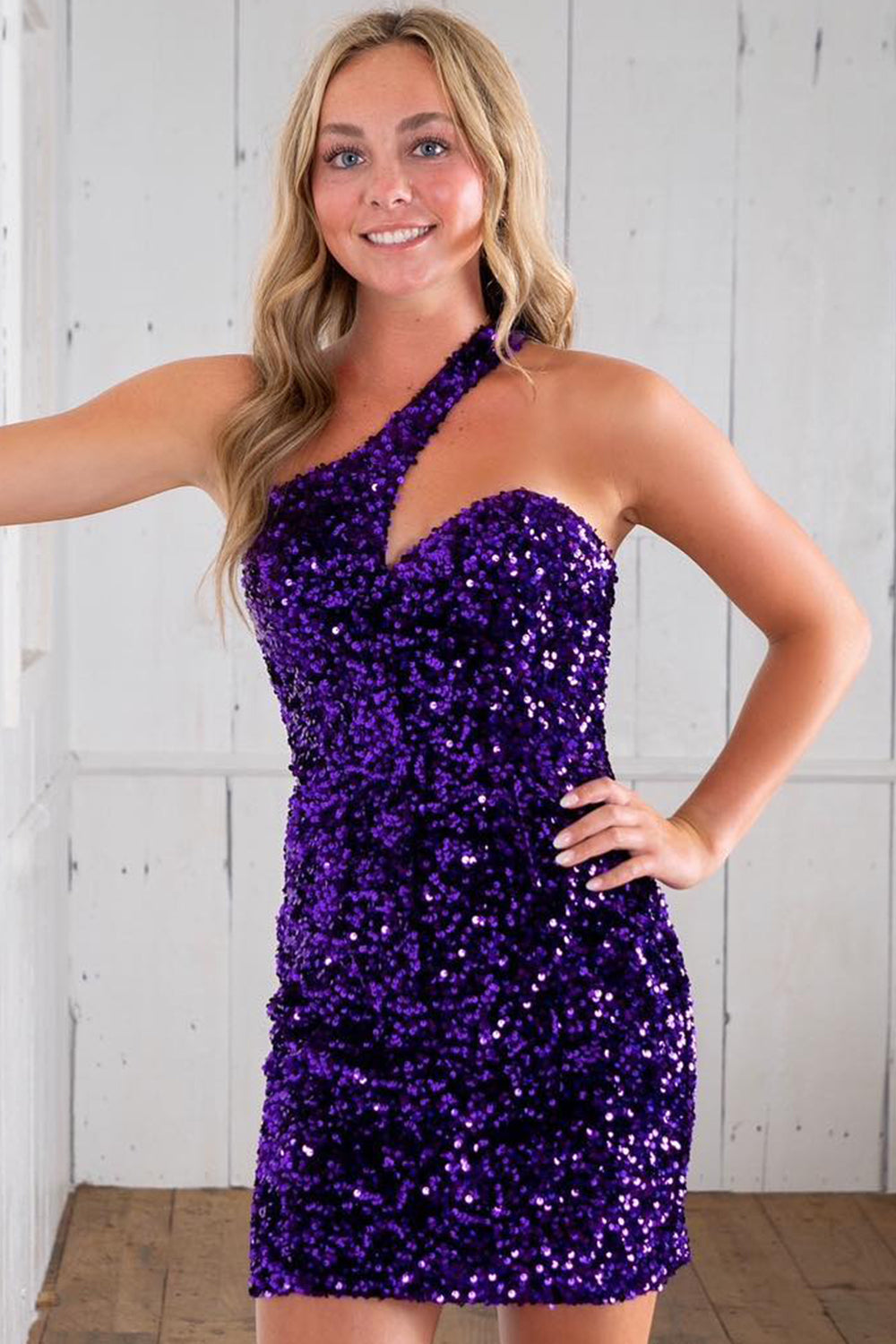 Sparkly Dark Green Sequins One Shoulder Tight Short Homecoming Dress/Mini Dress