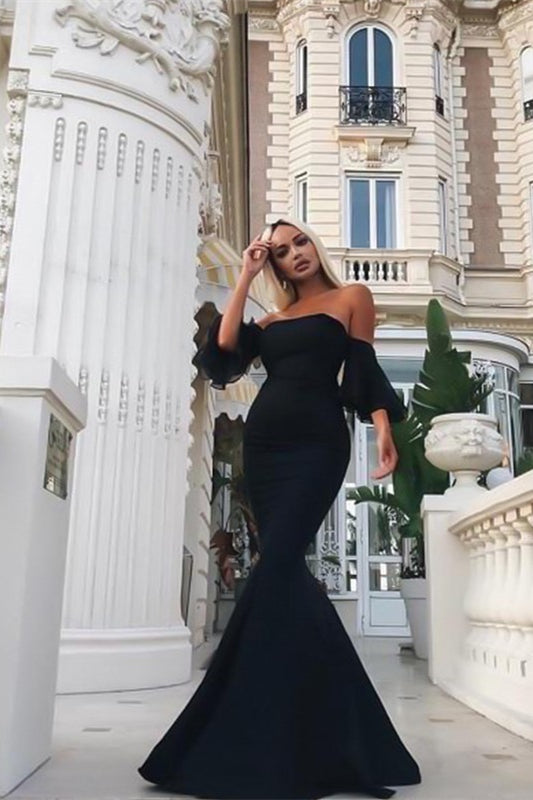 Mermaid Strapless Black Evening Dress