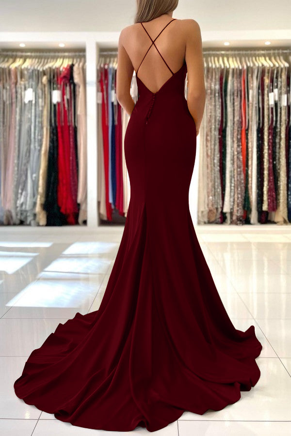 Red Spaghetti Strap Mermaid Long Evening Dress