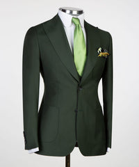 Chic Dark Green Three-Piece Peaked Lapel Business Men's Suits