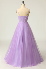Long Light Purple Prom Dress with Spaghetti Straps in A-Line