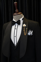 Alfred Chic Black Three-Piece Shawl Lapel Wedding Men's Suits