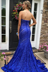 Long Strapless Prom Dress with Sky Blue Sequins