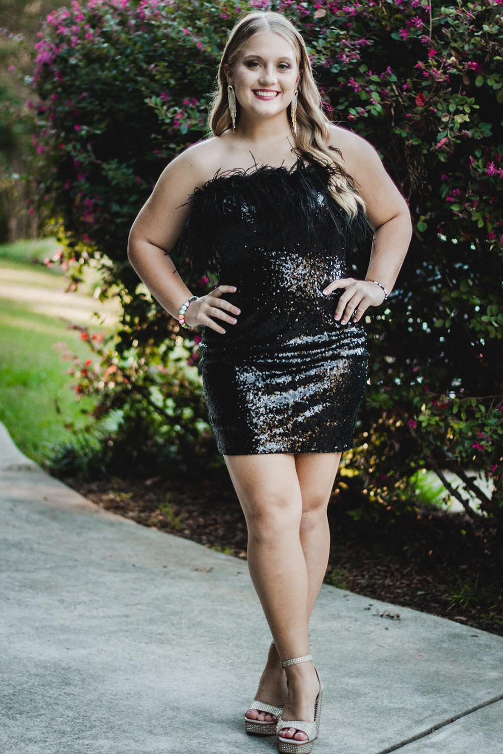 White Strapless Homecoming Dress/Mini Dress with Feathers