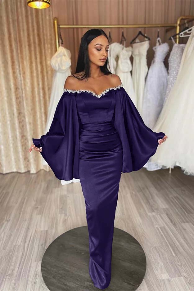 Black Ruffle Sleeves Mermaid Long Evening Dress With Beads