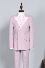 Newest Best-Fitted Pink Peaked Lapel Reception Suit for Guys with Double-Breasted