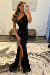 One Shoulder Lace Sheath Prom Gown