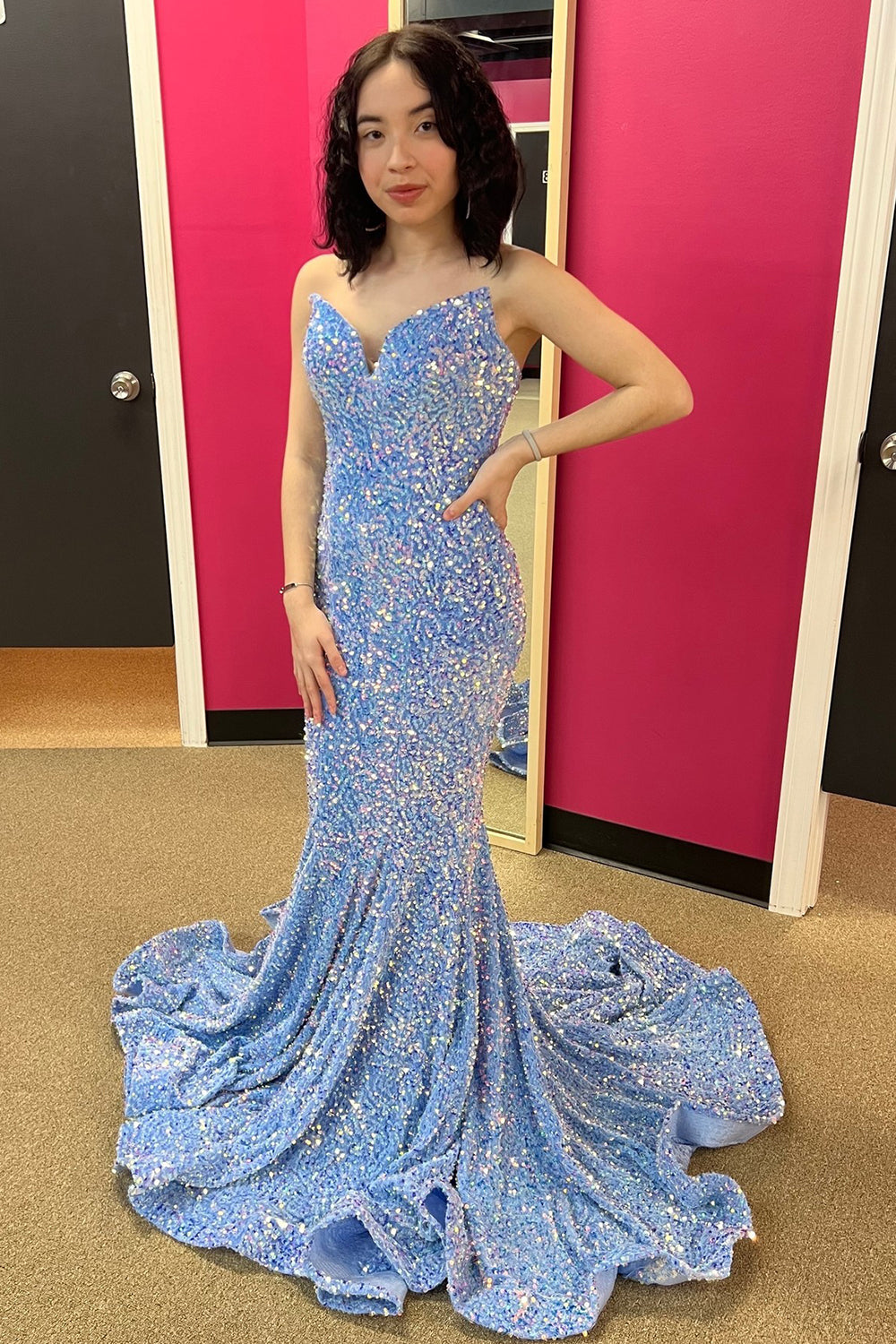 Fuchsia Mermaid Prom Dress with Strapless Sequins