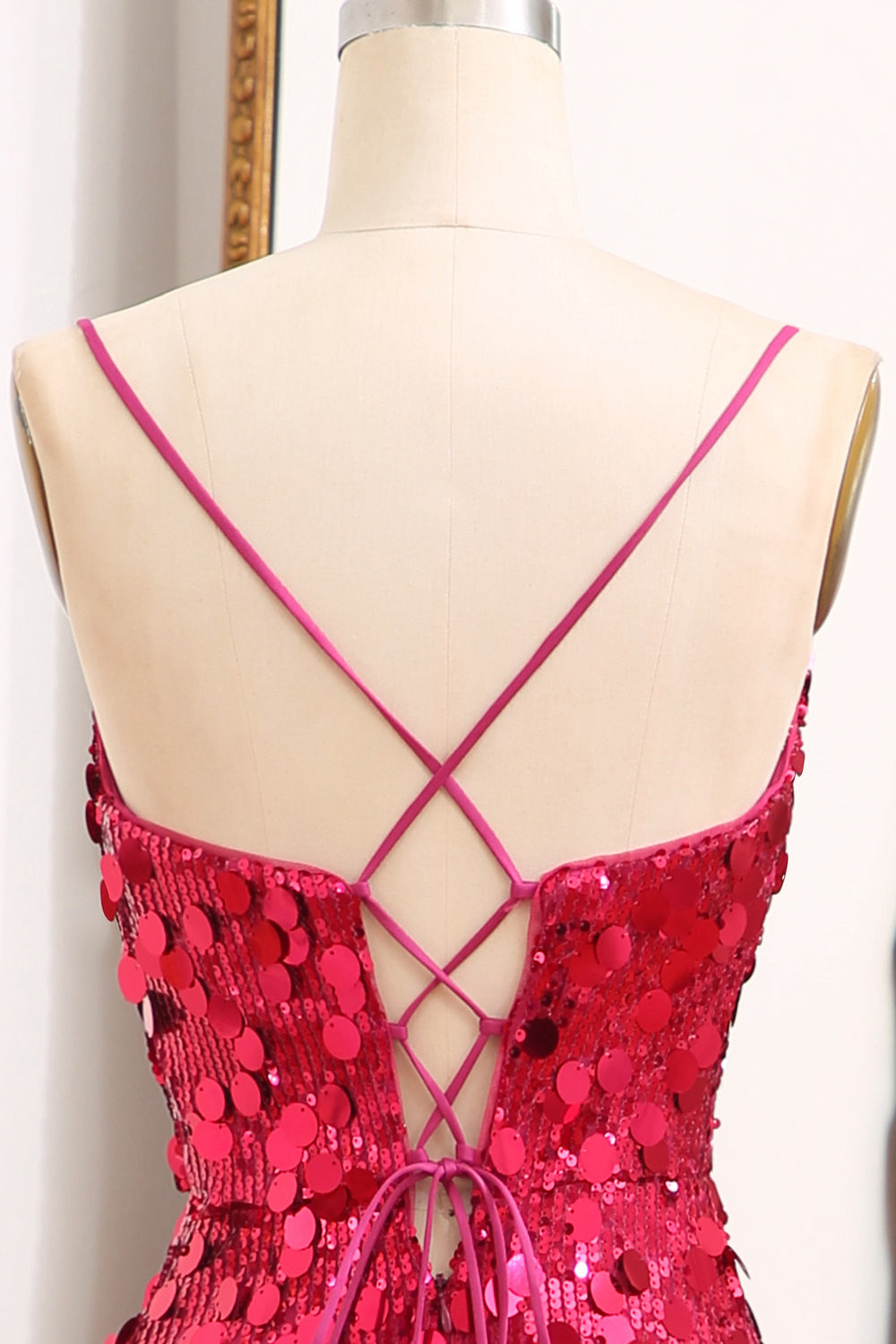 Long Sparkly Purple Prom Dress with Mermaid Silhouette Spaghetti Straps Sequins and Slit