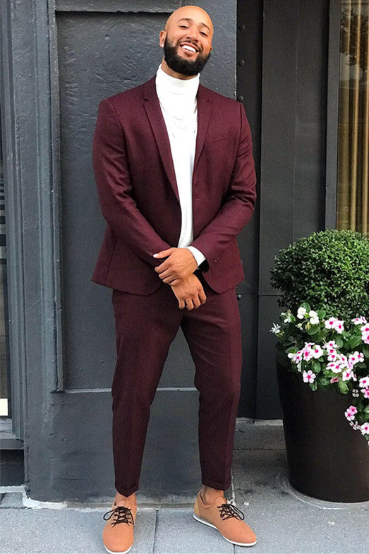 Handsome Burgundy Two-Piece Prom Attire for Guys