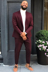 Handsome Burgundy Two-Piece Prom Attire for Guys