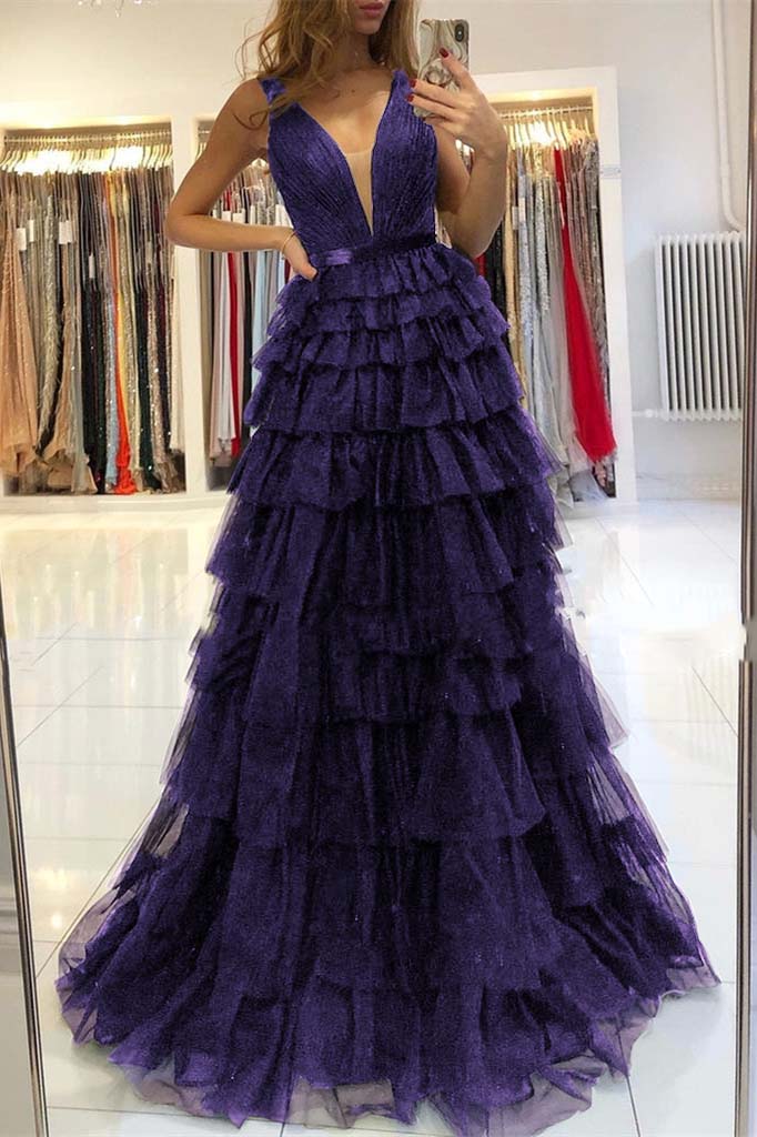 Evening Dress Sleeveless Layered V-Neck