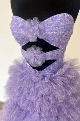 Elegant Sweetheart Purple Tulle A-Line Long Prom Dress Featuring a Keyhole