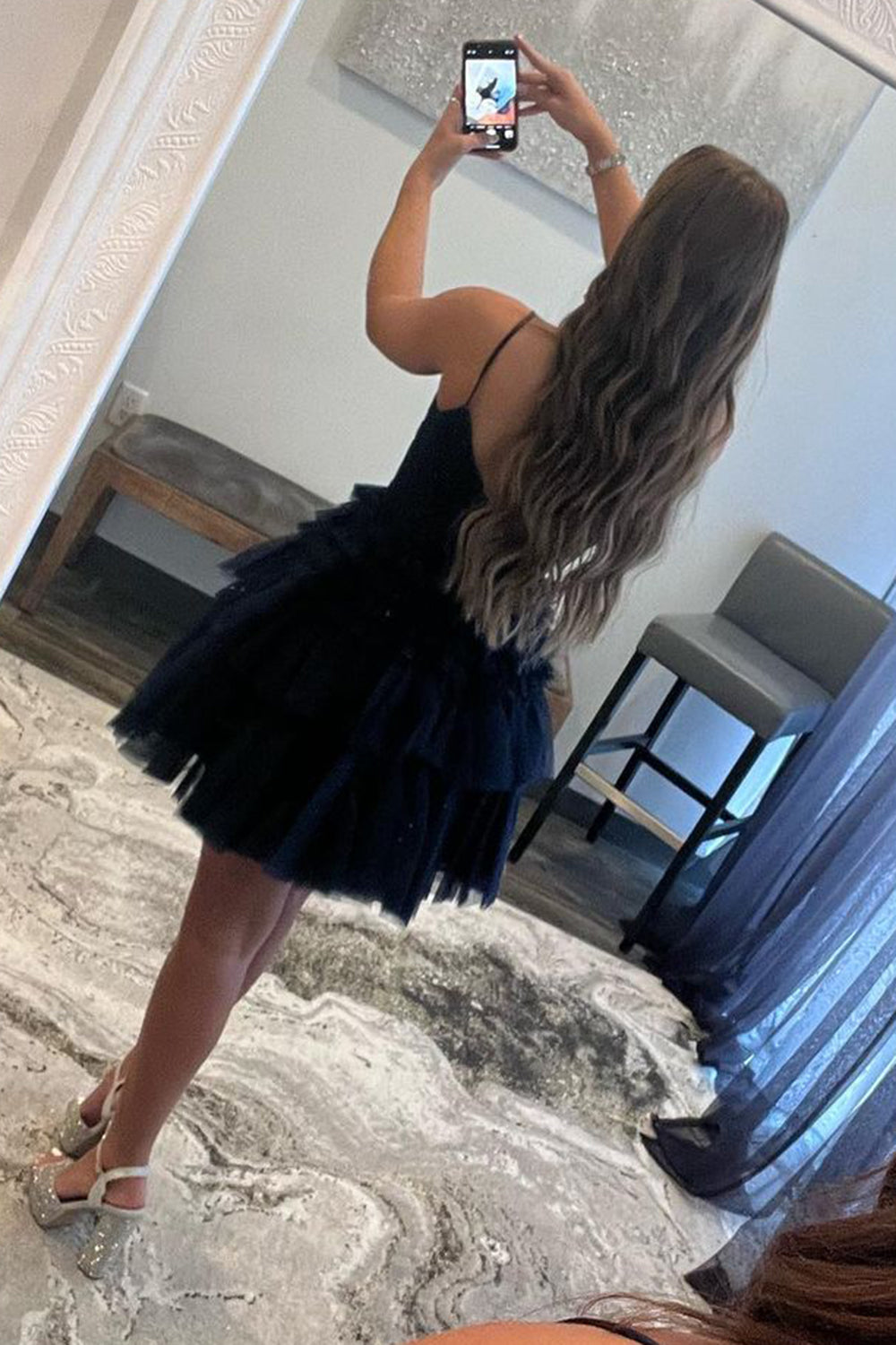 Glitter Blue A-Line Tulle Tiered Short Homecoming Dress/Mini Dress