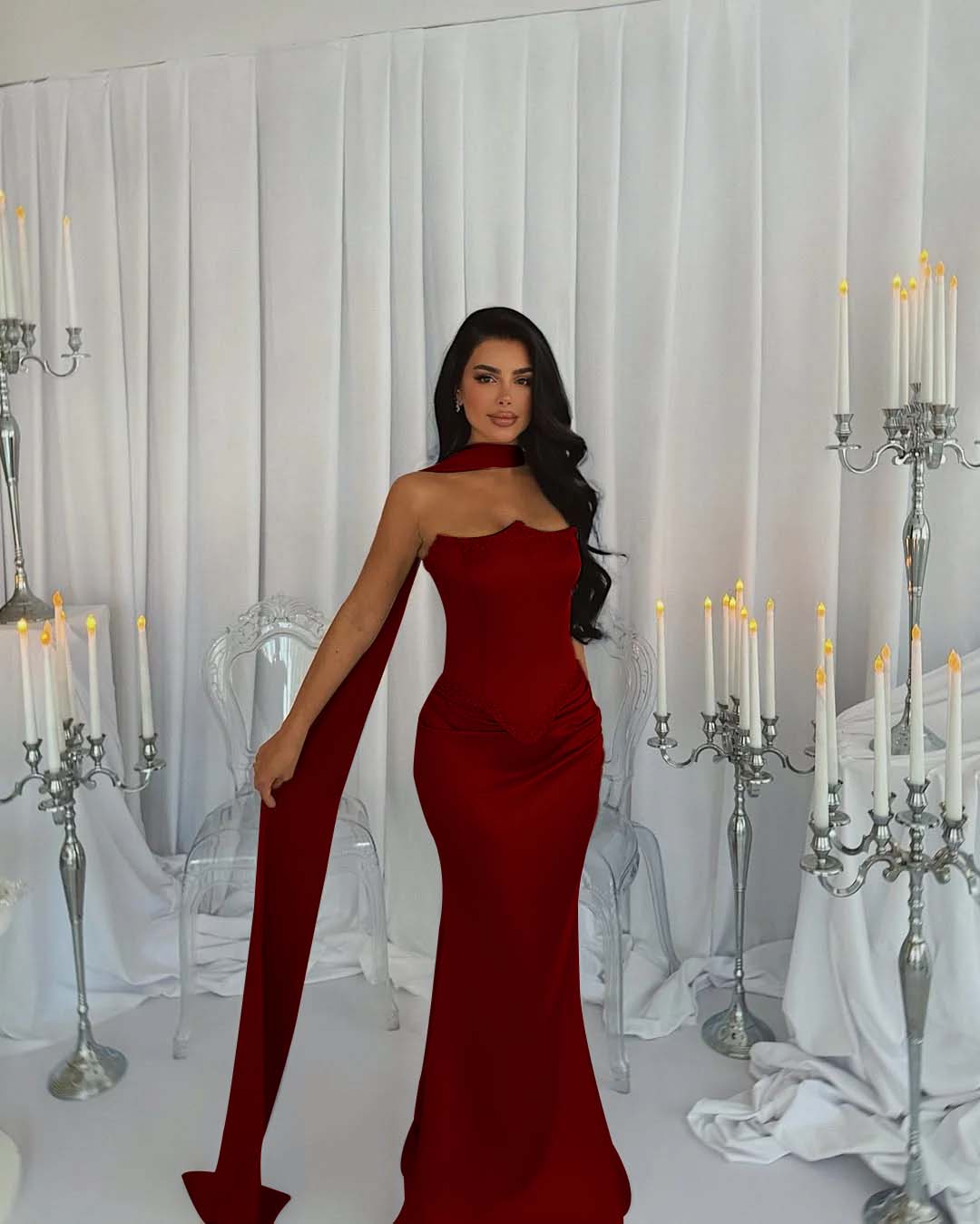 Strapless Sleeveless Long Mermaid Formal Dress With Beading Pleated