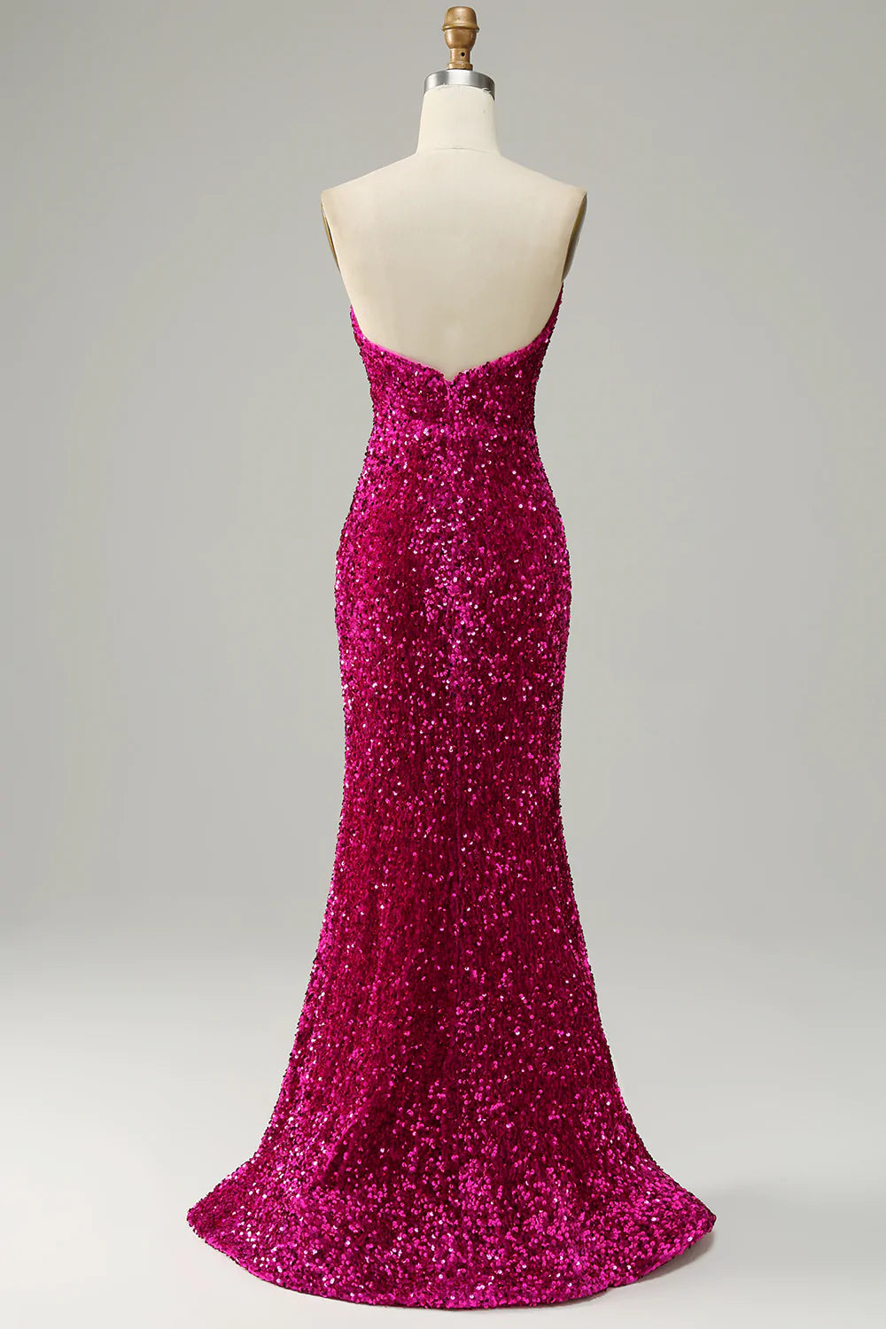 Strapless Sequin Prom Dress in Hot Pink Featuring a Slit