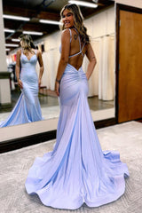 Mermaid Prom Dress with Lavender Rhinestone Spaghetti Straps