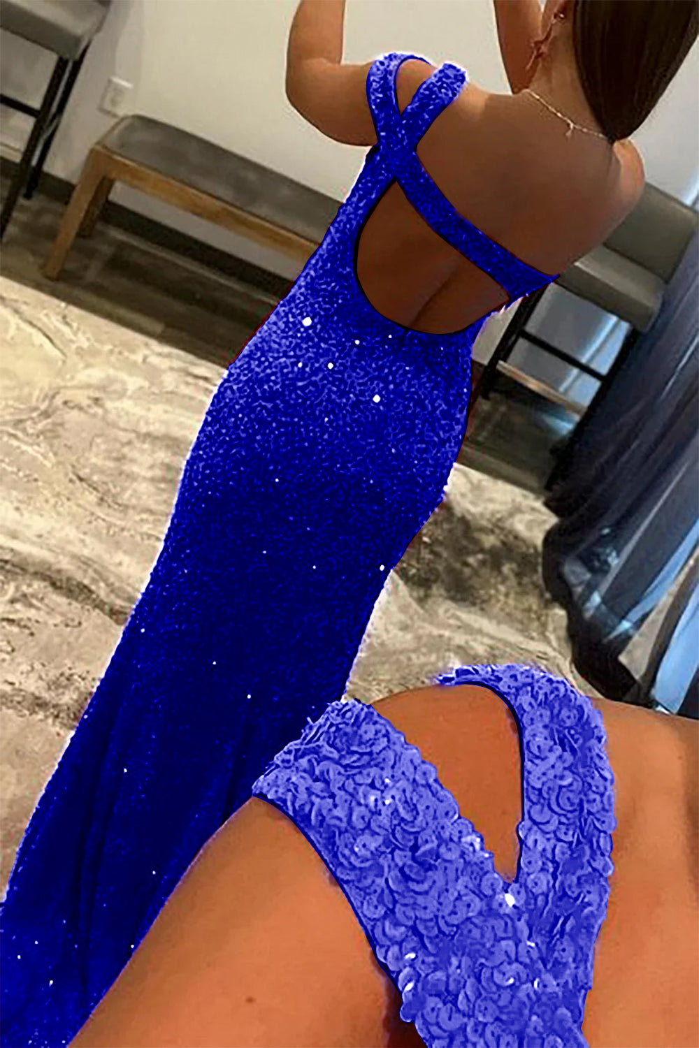 One Shoulder Fuchsia Prom Dress with Sequins