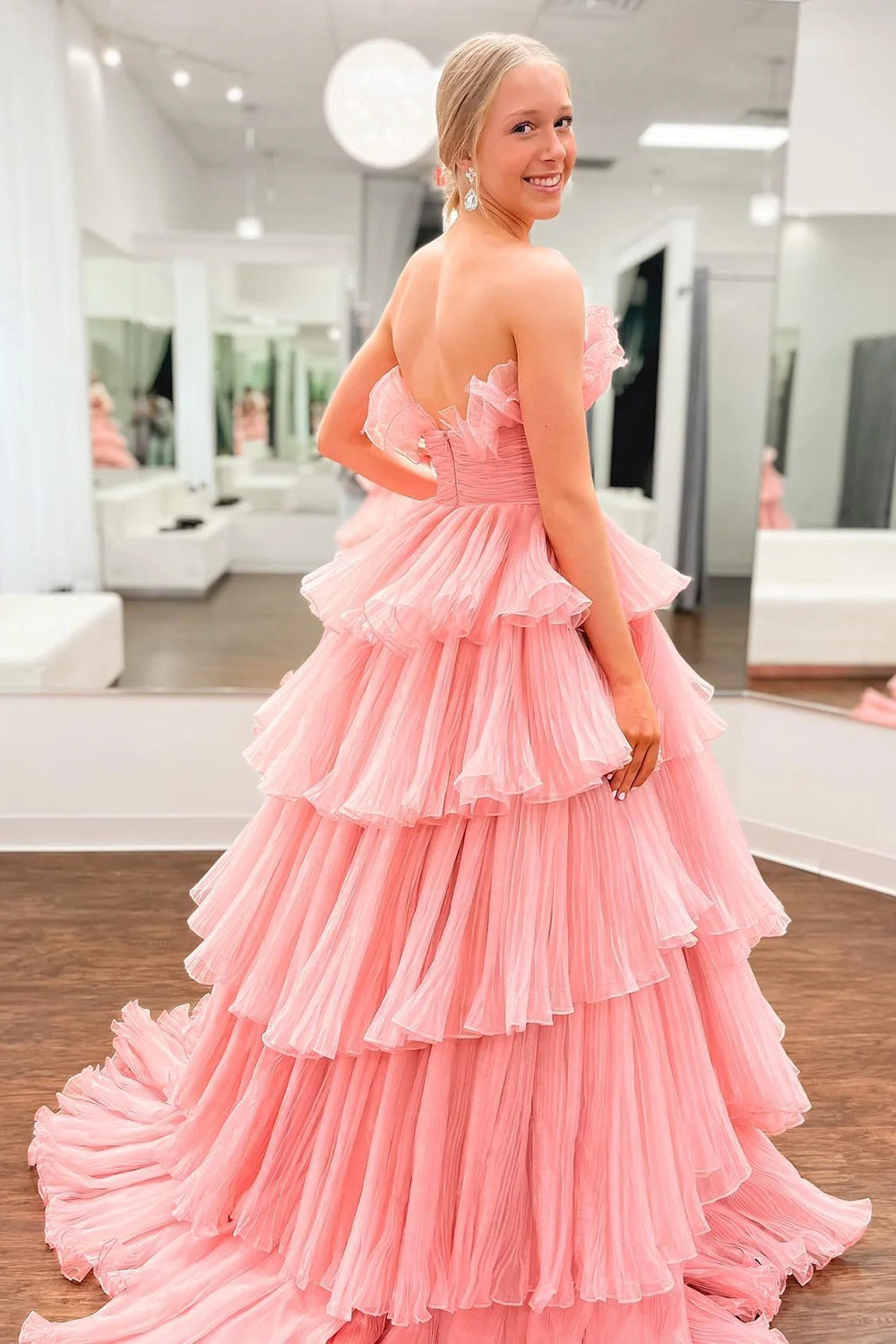 Elegant Blue Strapless A-Line Prom Gown with Ruffled Details