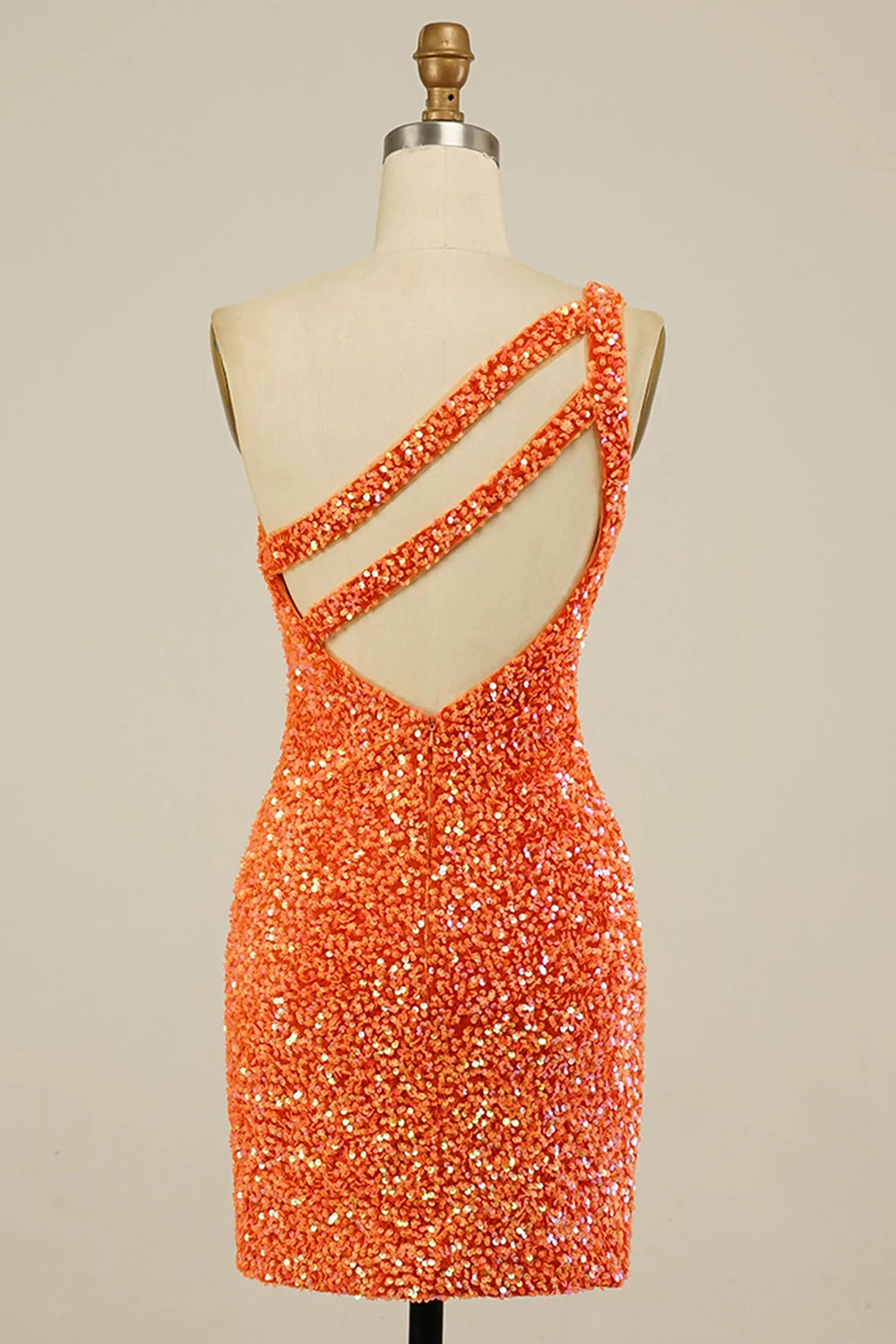 Sparkly Yellow Open Back One Shoulder Sequins Tight Homecoming Dress/Mini Dress