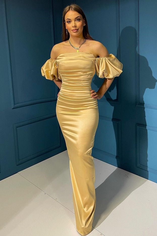 Elegant Off-The-Shoulder Mermaid Bubble Sleeves Evening Dress