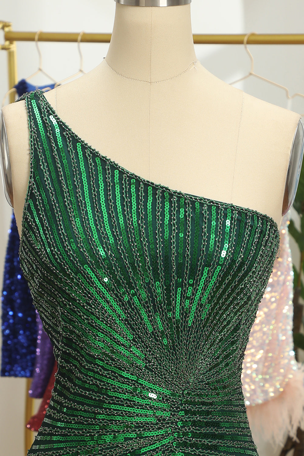 Glitter Fuchsia One Shoulder Beaded Tight Homecoming Dress/Mini Dress