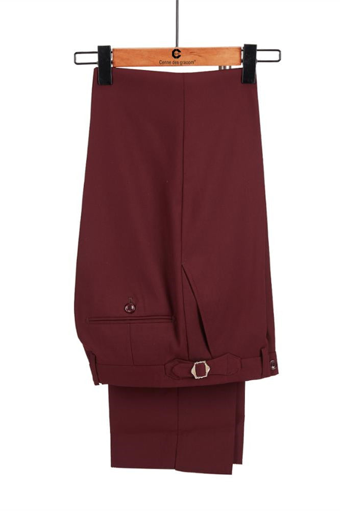 Stylish Burgundy and Black Double-Breasted Party Prom Suit for Guys with Peaked Lapel