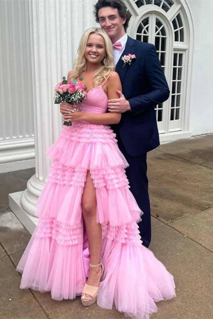 Elegant Lavender Long Prom Dress with Spaghetti Straps and A-Line Ruffles