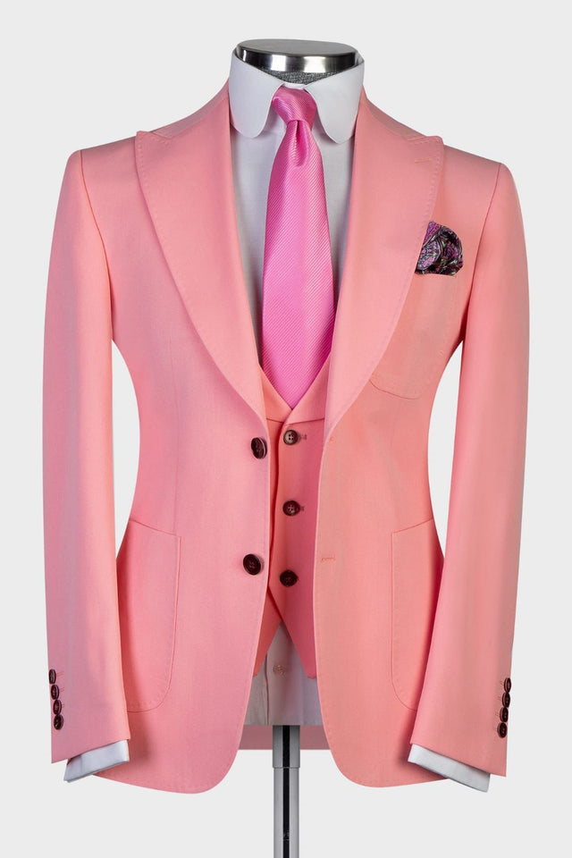 Fashion Pink Three-Piece Best Wedding Suits for Groom with Peaked Lapel