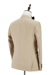 Classic Velvet Banding Edge Champagne Wedding Suit Black Peak Lapel Suit for Men