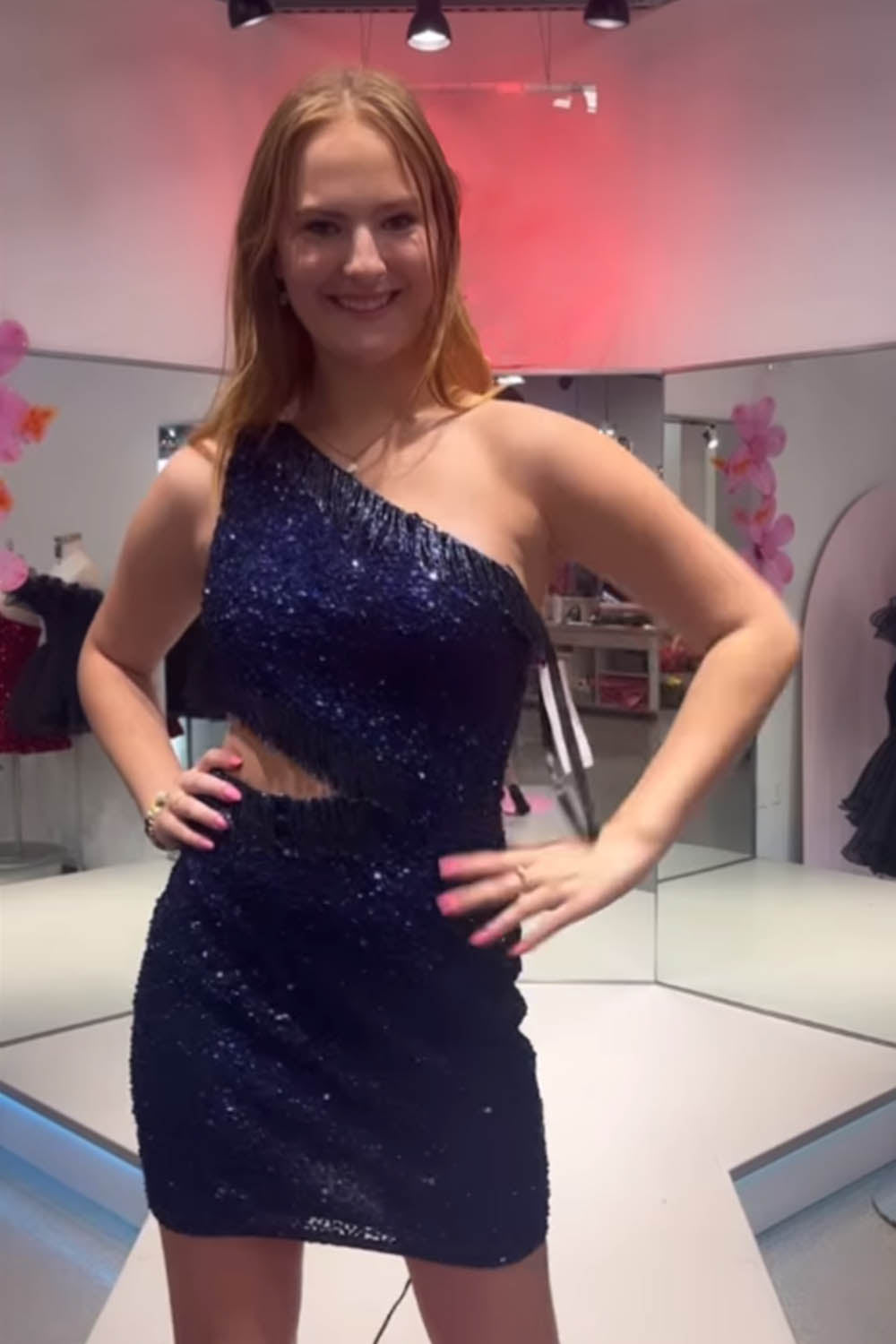 Sparkly Turquoise Sequins Fringed Cut Out Tight Short Homecoming Dress/Mini Dress