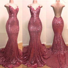 V-Neck Sequins Evening Dress Mermaid