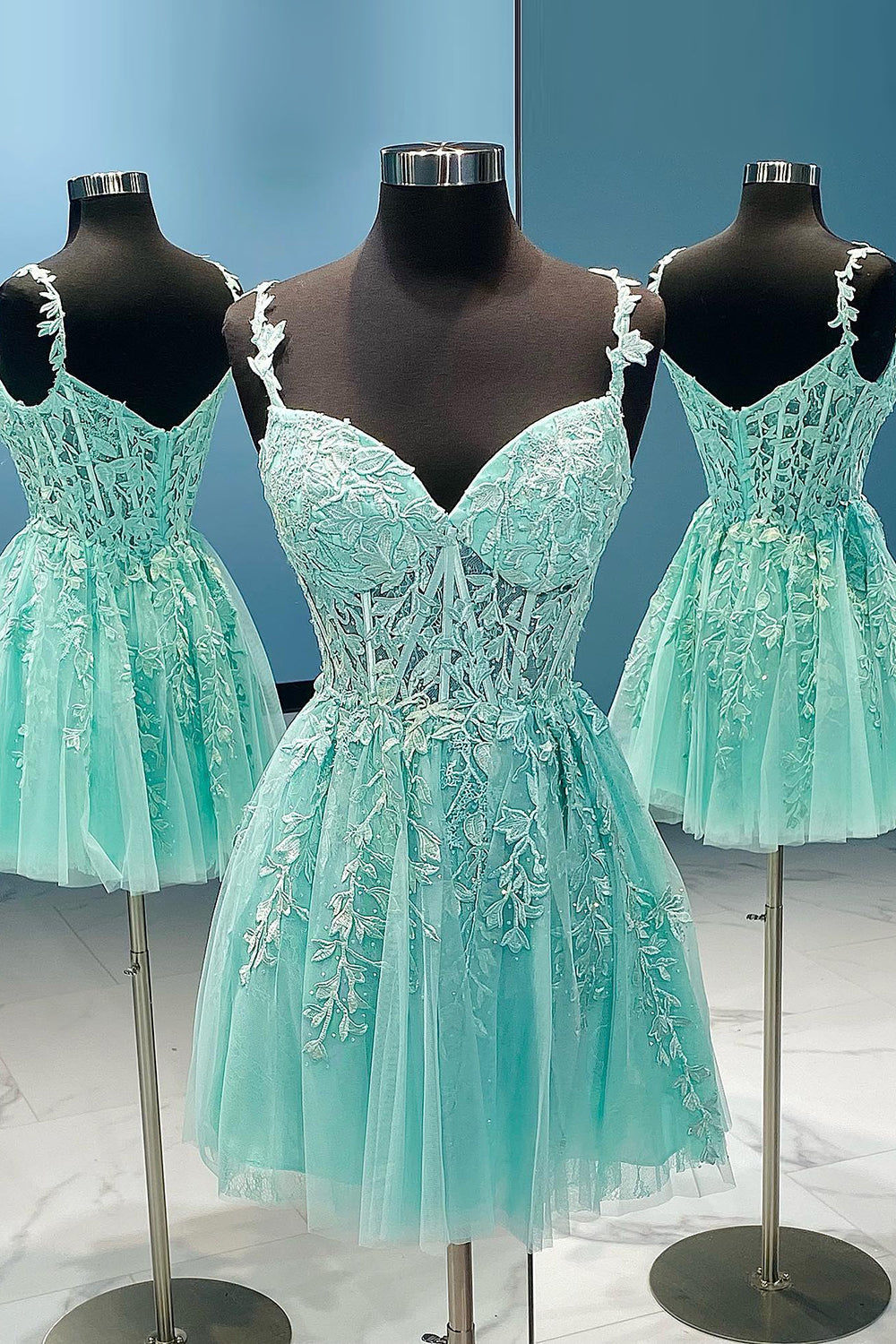 Mint Backless Short Homecoming Dress/Mini Dress with Appliques