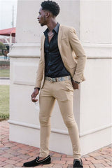 Fashion Khaki Elegant Groom and Groomsmen Suits with Two Pieces
