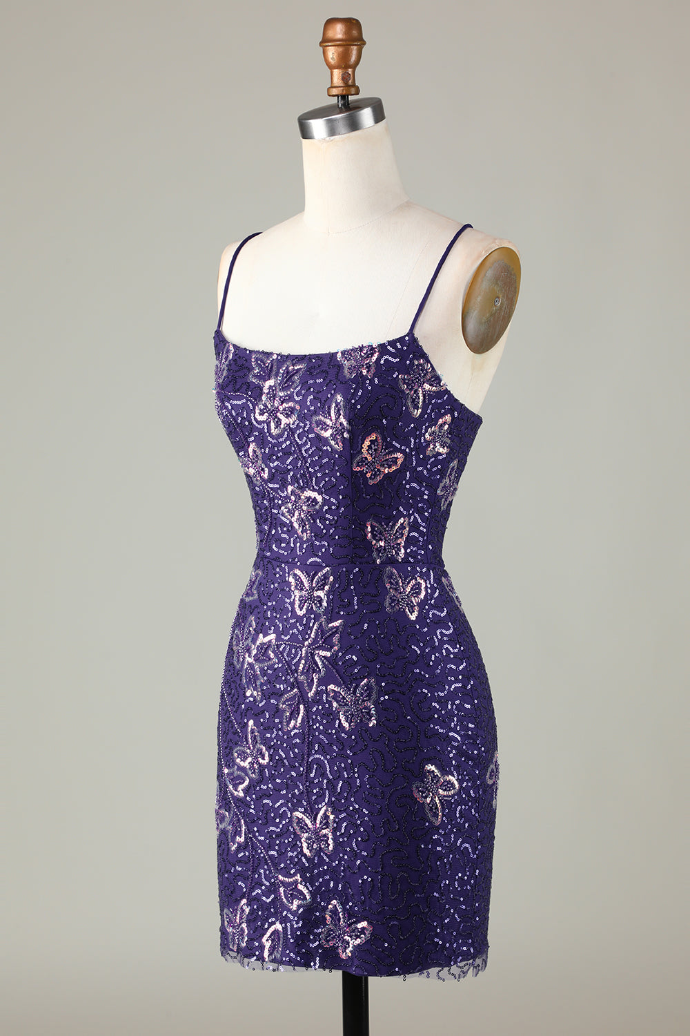 Sparkly Purple Butterflies Tight Beaded Sequins Short Homecoming Dress/Mini Dress