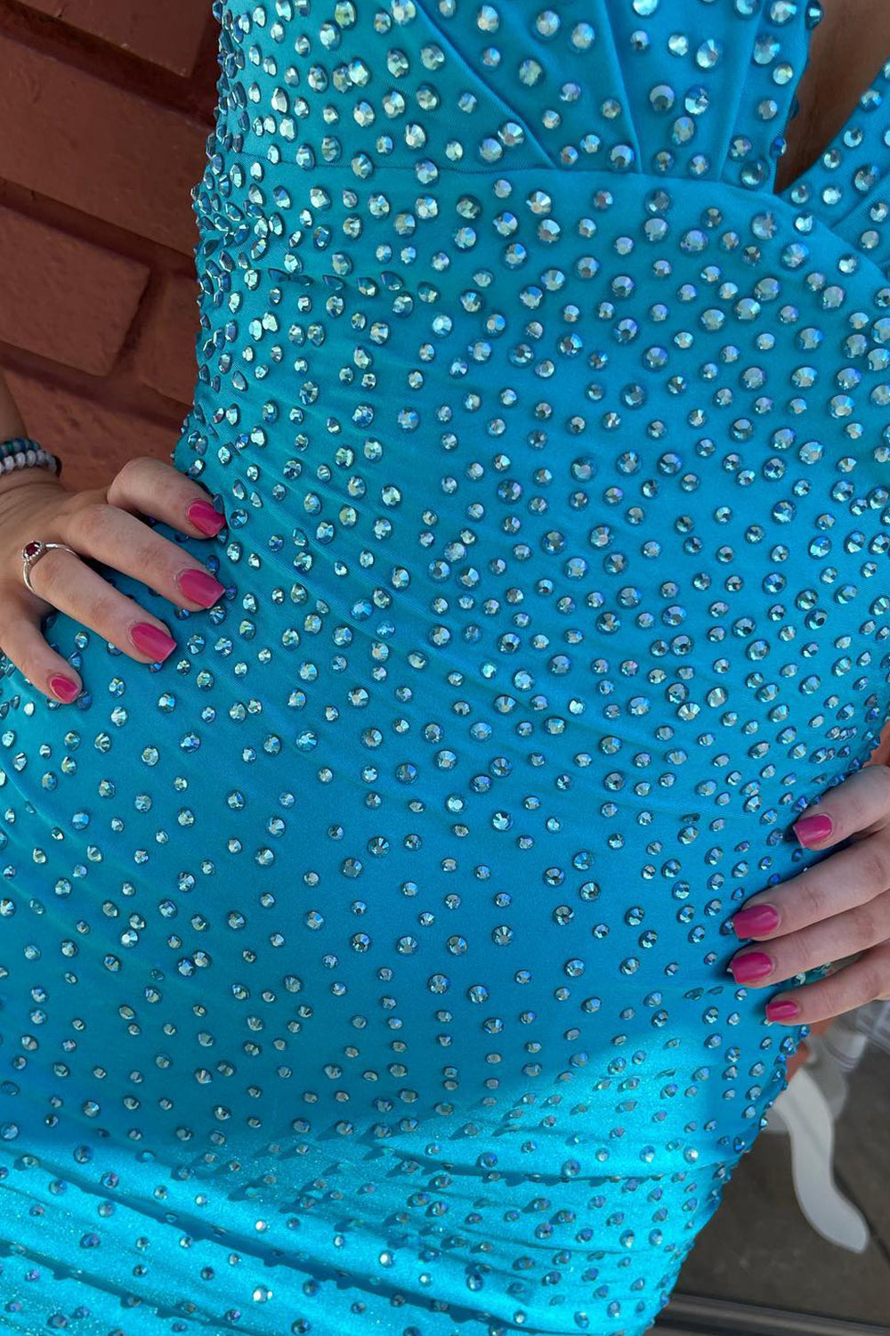 Sparkly Coral Beaded V-Neck Backless Tight Short Homecoming Dress/Mini Dress