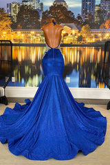 Chic Royal Blue Sleeveless Beading Mermaid Evening Dress