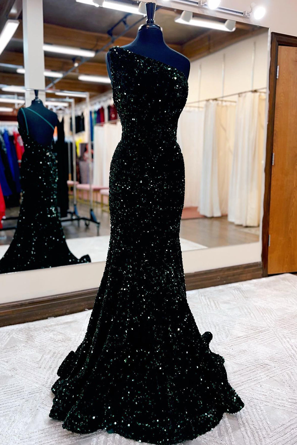 Long Mermaid Prom Dress with Coral Sequins
