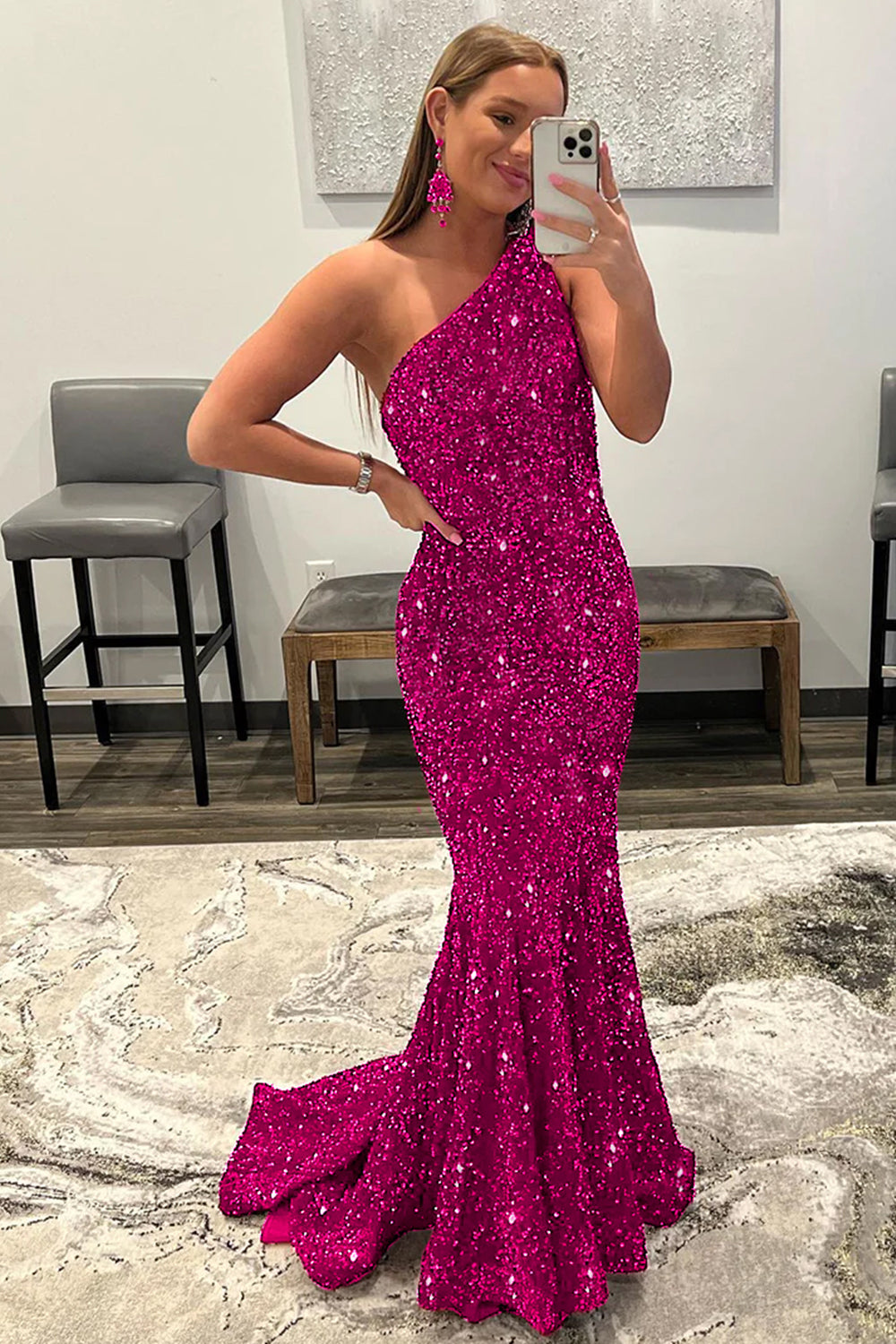 Long Mermaid Prom Dress with Coral Sequins