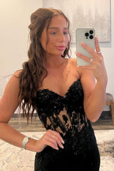 Long Black Prom Dress with Front Split for Your Sweetheart