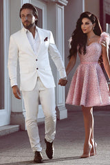 Gorgeous White Slim Fit Two-Piece Men's Tuxedos Dinner Suits