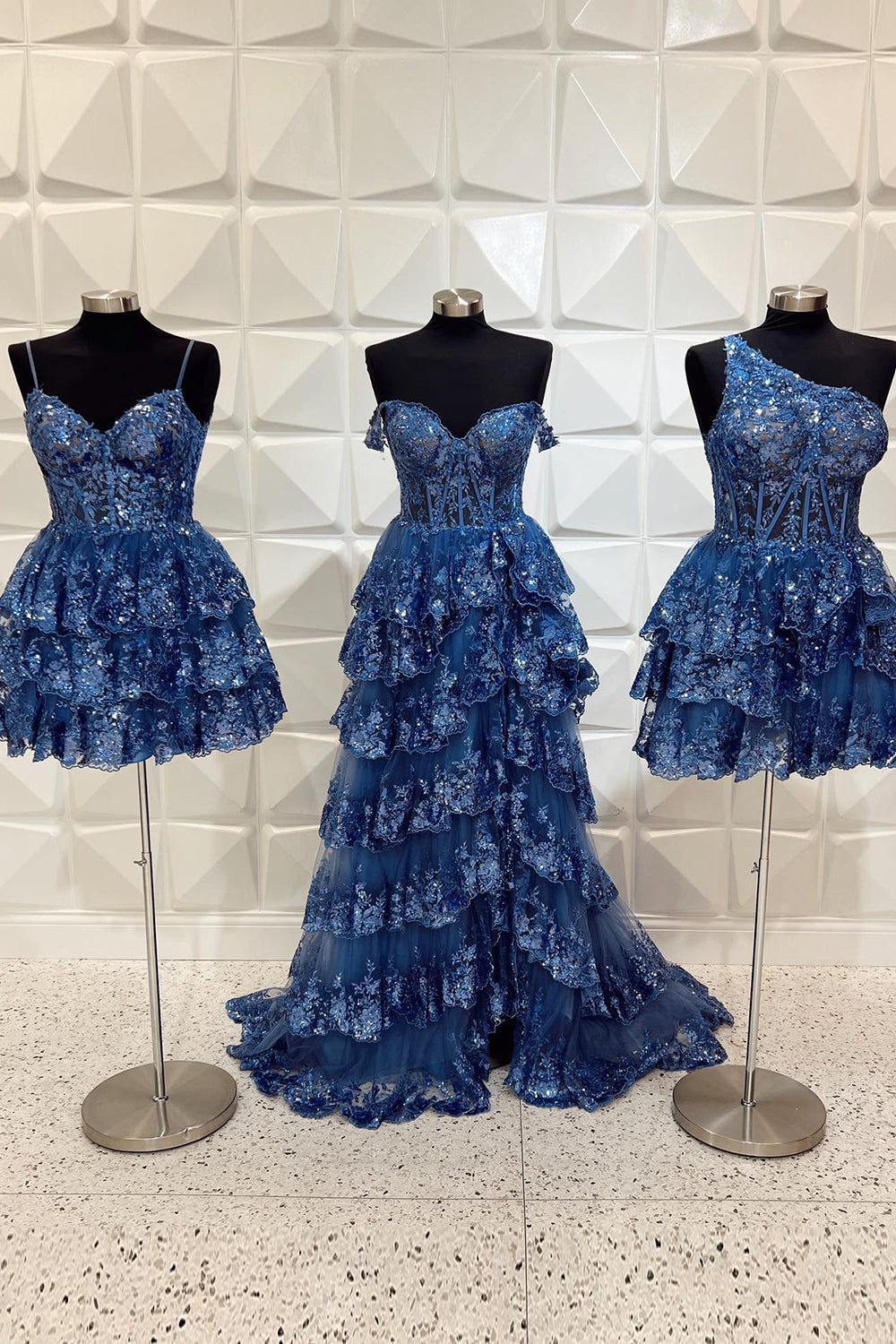 Sparkly Dark Blue Corset Top Spaghetti Straps A-Line Lace Short Homecoming Dress/Mini Dress