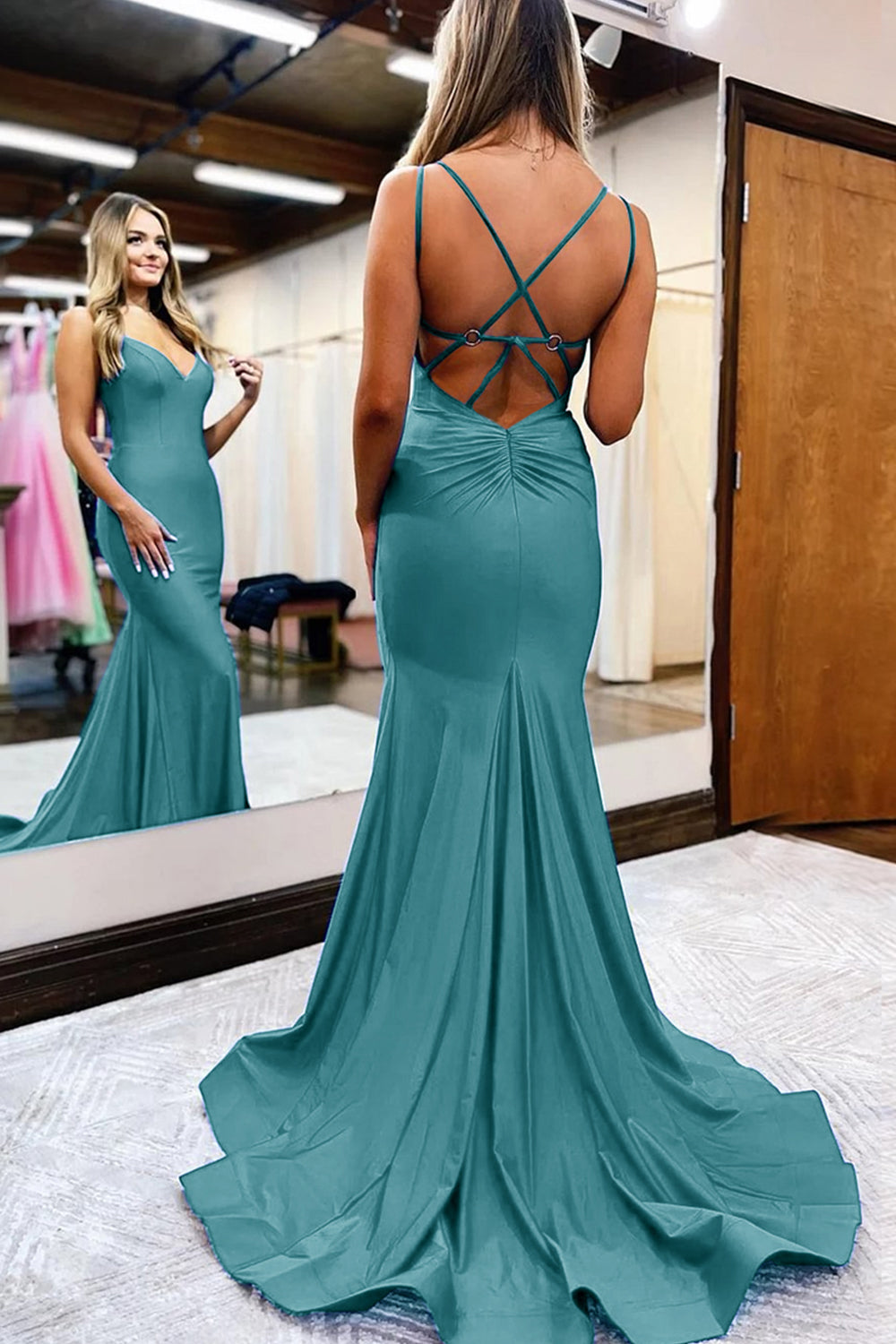 Simple Mermaid Prom Dress with Royal Blue Spaghetti Straps
