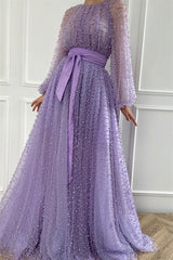 Lilac Mermaid Beadings Jewel Evening Dress With Belt Pearls