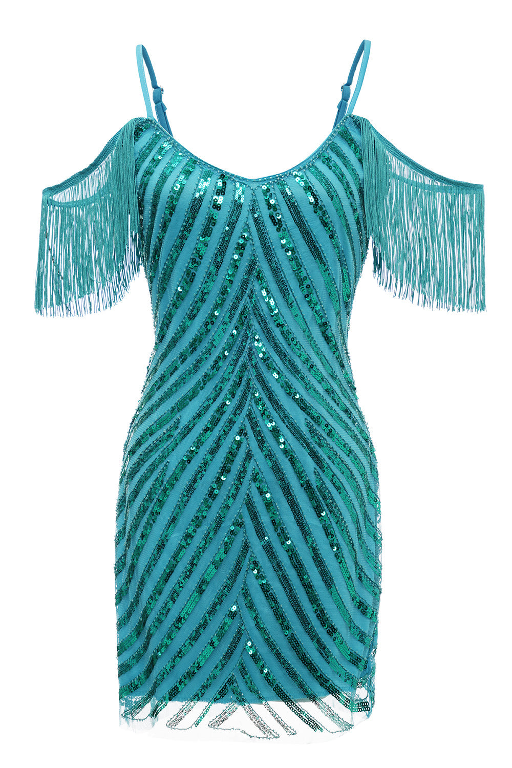 Sparkly Turquoise Tight Sequins Short Homecoming Dress/Mini Dress with Fringes
