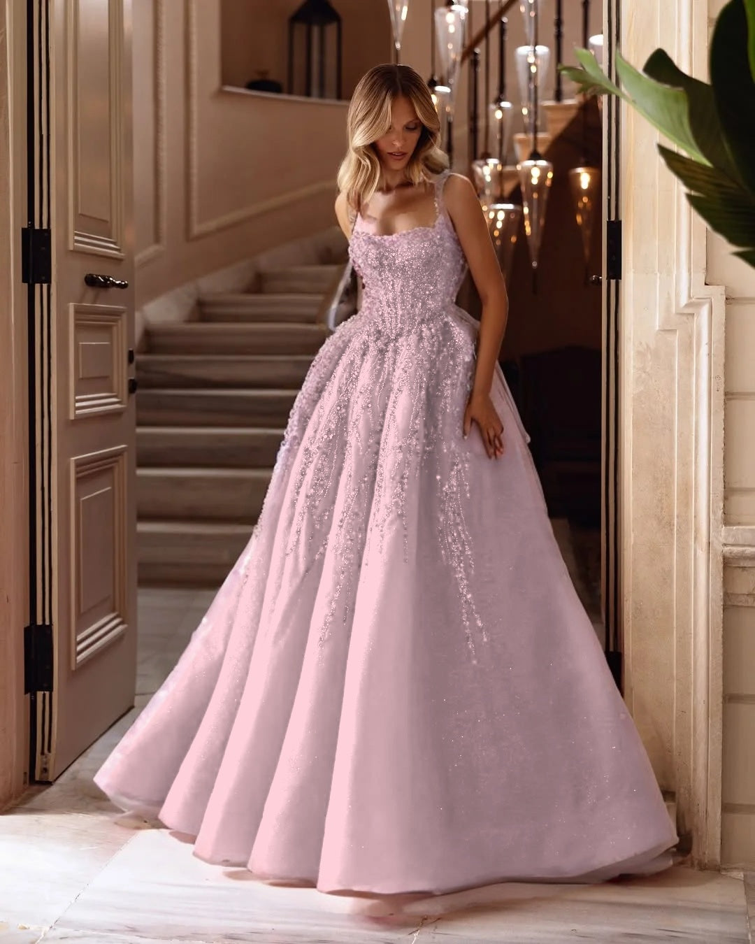 Spaghetti Strap Sleeveless Long A Line Formal Dress With Beading